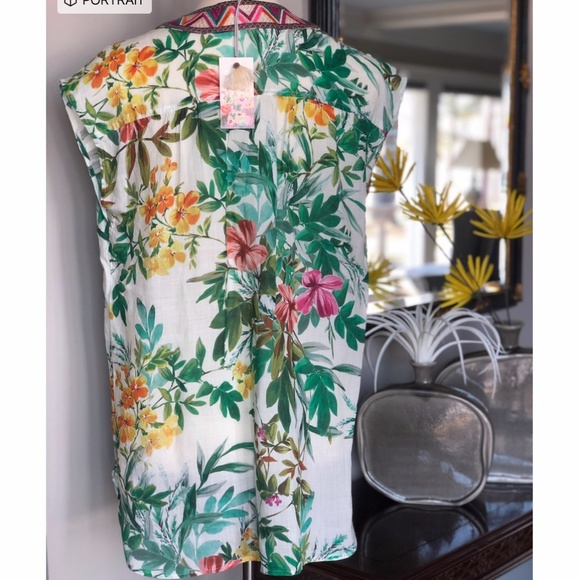 Johnny Was Cap Sleeve Tropical Top XS - Picture 7 of 8
